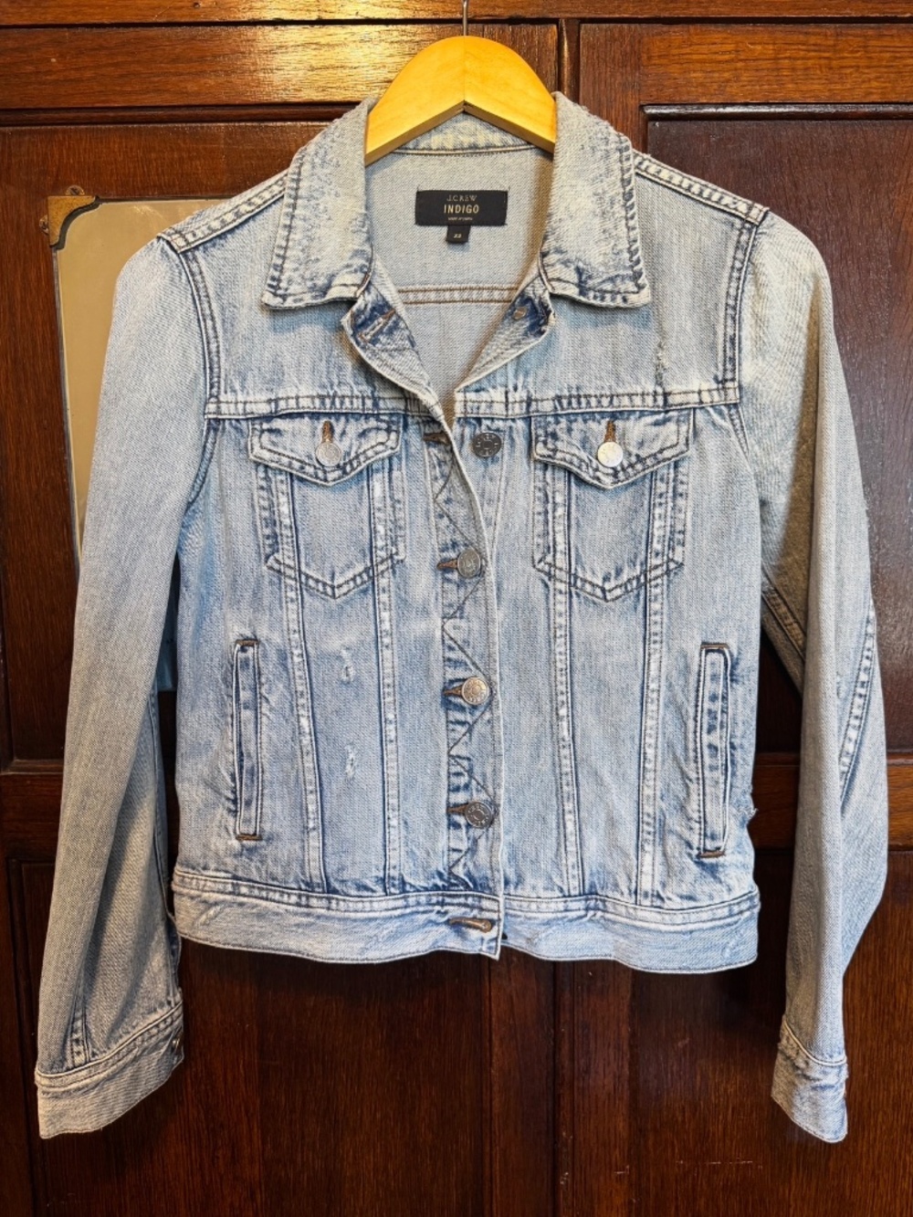 J.Crew Indigo Light Wash Distressed 100% Cotton Trucker Cropped Denim Jacket XS